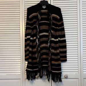 Johnny Was Multicolor Striped Cardigan with Fringe